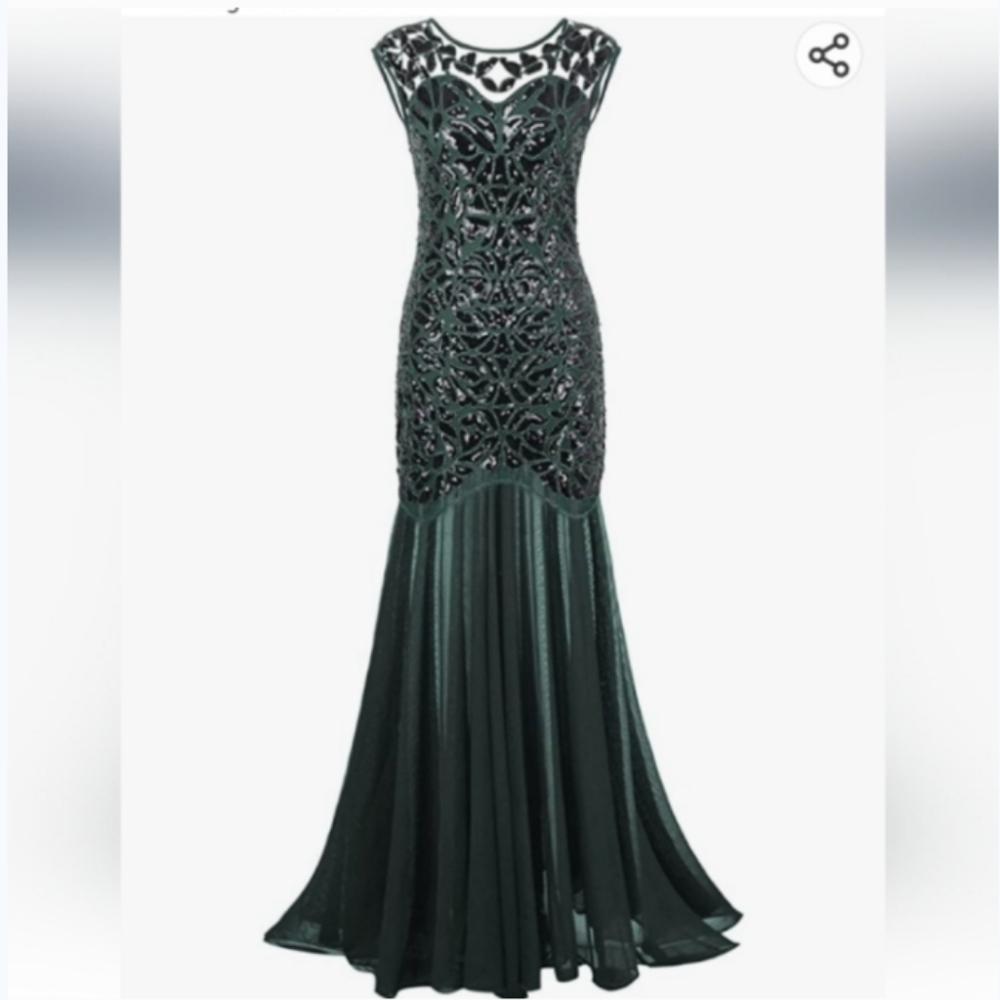PrettyGuide Women's 1920s Green W/ Black Sequin Gatsby Long Evening Prom Dress